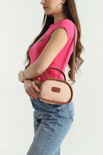 Pudra Mini Boy Fermuarlı Kadın El ve Omuz Çantası 345270