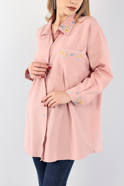 Pudra Nakışlı Poplin Gömlek Tunik 96453