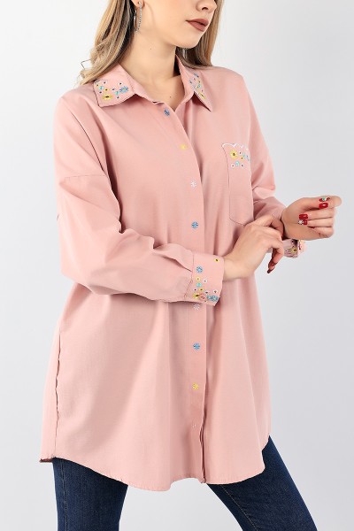 Pudra Nakışlı Poplin Gömlek Tunik 96453