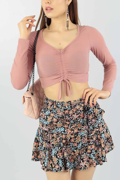 Pudra Önü Büzgülü Kaşkorse Crop T56837