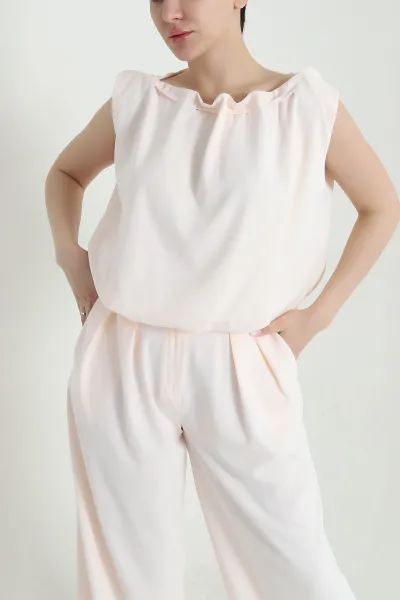 Pudra Pantolon Bluz Linda Kadın İkili Takım 460295