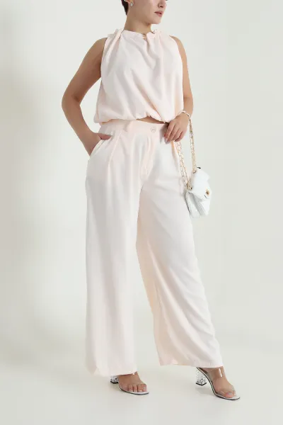 Pudra Pantolon Bluz Linda Kadın İkili Takım 484316