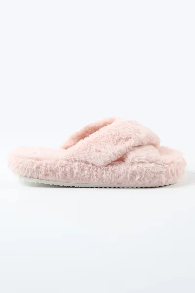 Pudra Peluş Çapraz Bant Detaylı Kadın Ev Terliği 488367