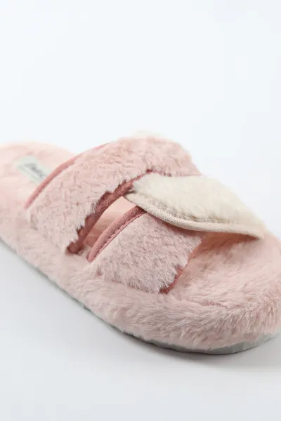 Pudra Peluş Çapraz Bantlı Kadın Ev Terliği 488426