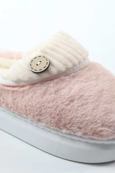 Pudra Peluş İçi Tüylü Kadın Ev Terliği 490078