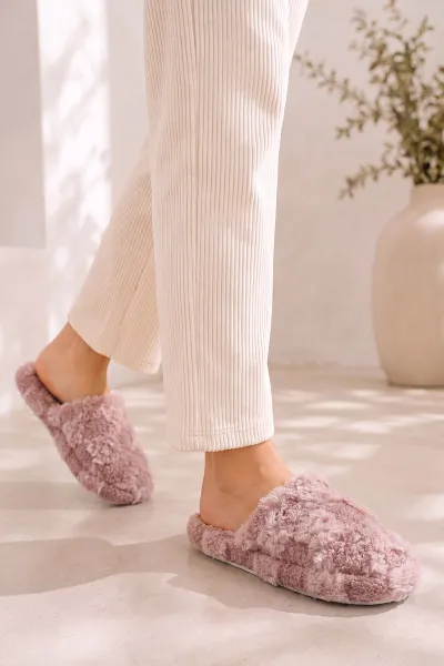 Pudra Peluş Önü Kapalı Kadın Ev Terliği 490911