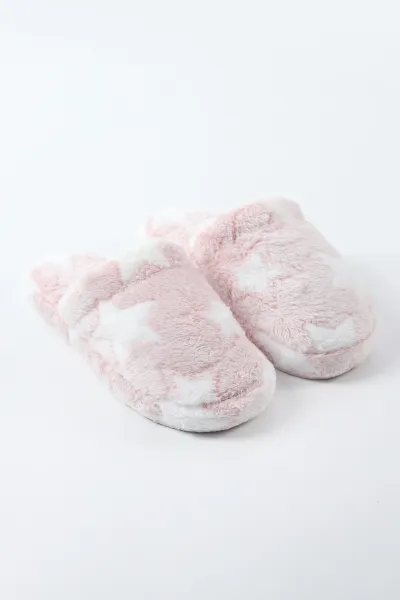 Pudra Peluş Yıldız Tasarımlı Kadın Ev Terliği 490938