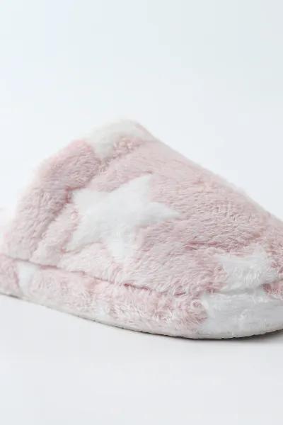 Pudra Peluş Yıldız Tasarımlı Kadın Ev Terliği 490938