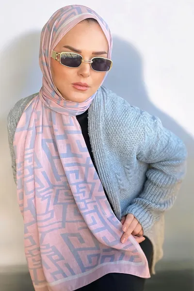 Pudra Pembe 180X70 cm Dijital Baskı Arrow Desenli Pamuk Şal 331663