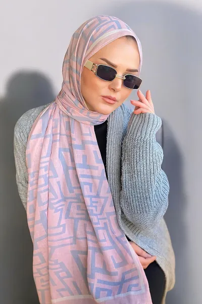 Pudra Pembe 180X70 cm Dijital Baskı Arrow Desenli Pamuk Şal 331663