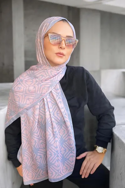 Pudra Pembe 180X70 cm Dijital Baskı Baryy Desenli Pamuk Şal 331650