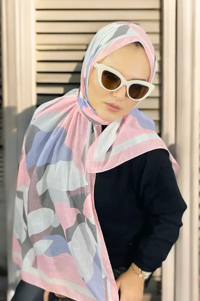 Pudra Pembe 180X70 cm Dijital Baskı Colorful Desenli Pamuk Şal 336627