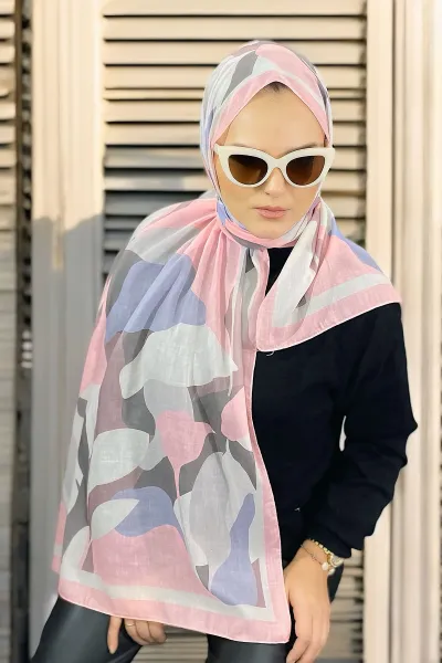 Pudra Pembe 180X70 cm Dijital Baskı Colorful Desenli Pamuk Şal 336627