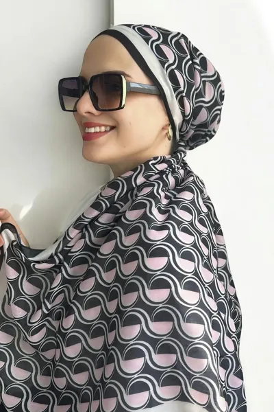 Pudra-Pembe 90x90 Cm Dijital Baskı Ay Işığı Desenli Pamuk Eşarp 372974