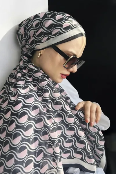 Pudra-Pembe 90x90 Cm Dijital Baskı Ay Işığı Desenli Pamuk Eşarp 372974