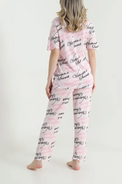 Pudra Pembe Düğmeli Viskon  Kadın Pijama Takımı 466681
