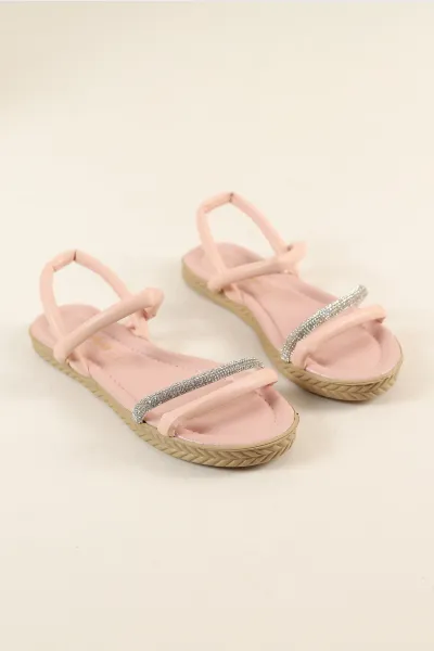Pudra Pırlanta Taş Bantlı Sandalet 246985