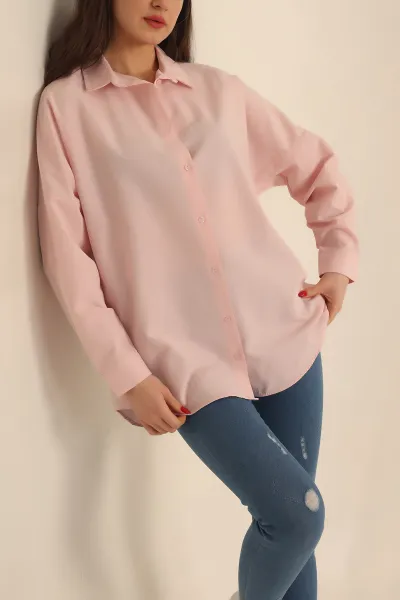 Pudra Poplin Dokuma Bayan Gömlek 234843