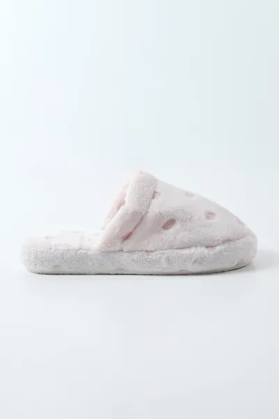 Pudra Puantiyeli Peluş Önü Kapalı Kadın Ev Terliği 490927