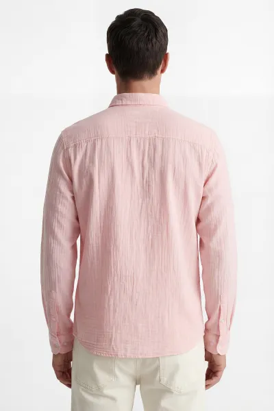 Pudra Relaxed Fit Müslin Keten Ata Yaka Erkek Gömlek 435746