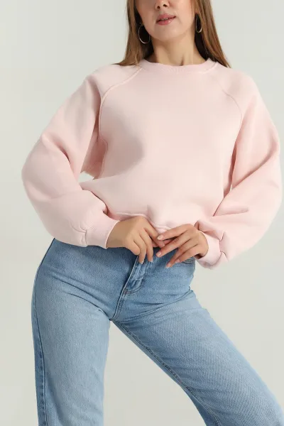 Pudra Şardonlu Kadın Fermuarsız Sweat 392388