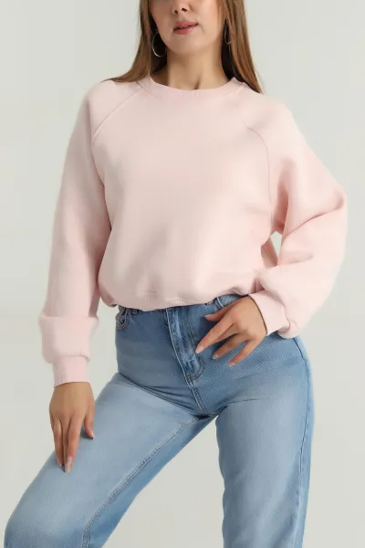 Pudra Şardonlu Kadın Fermuarsız Sweat 392388
