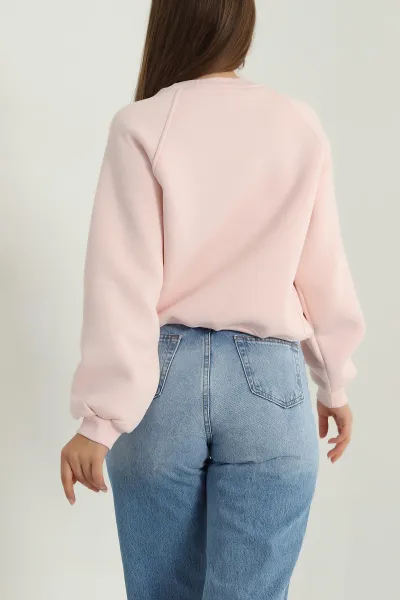 Pudra Şardonlu Kadın Fermuarsız Sweat 392388