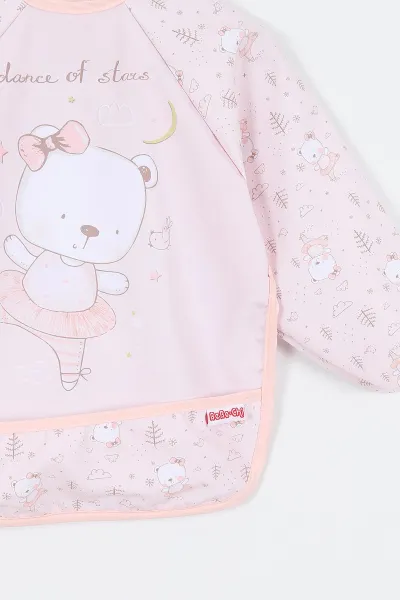 Pudra Sevimli Ayı Desenli Kollu Cep Detaylı Bebe Önlük 315300