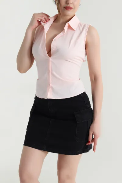 Pudra Sırt Bağcıklı Poplin Kadın Gömlek 467753