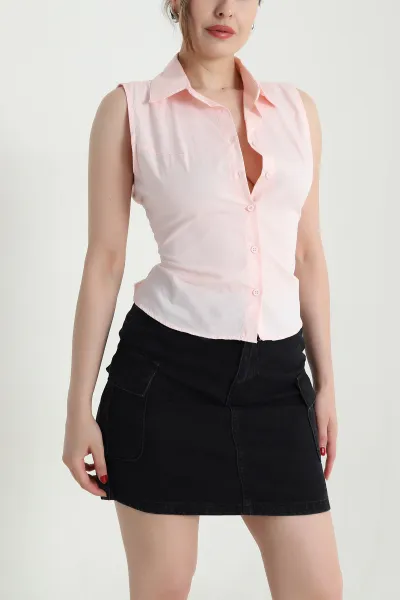 Pudra Sırt Bağcıklı Poplin Kadın Gömlek 467753