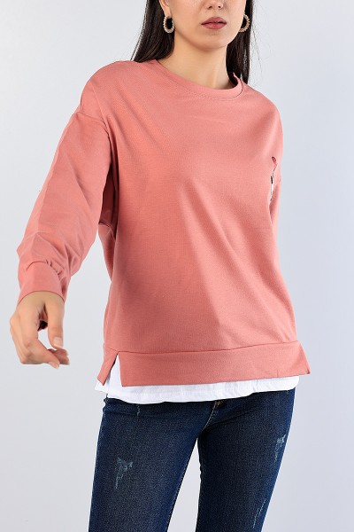 Pudra Sırt Baskılı Garnili Bayan Sweat 81187