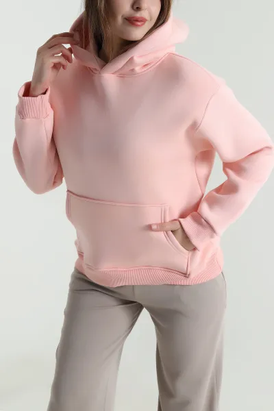 Pudra Sırtı Pul İşlemeli Şardonlu Kadın Fermuarsız Sweat 494469