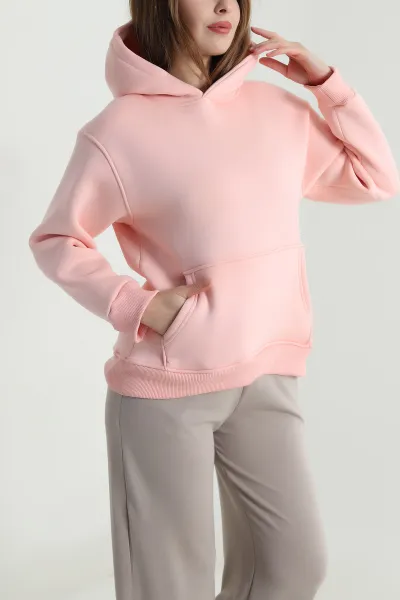Pudra Sırtı Pul İşlemeli Şardonlu Kadın Fermuarsız Sweat 494469