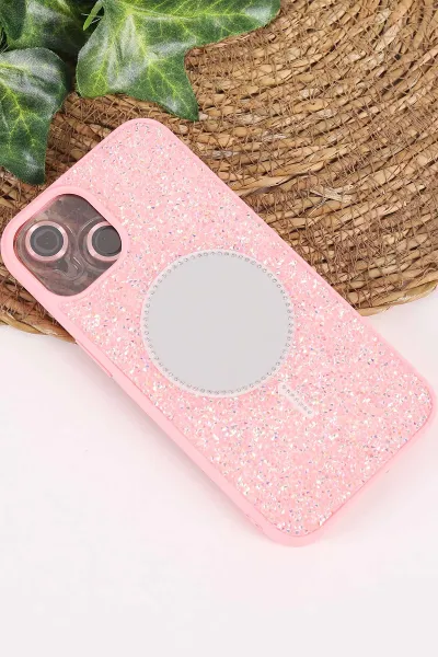 Pudra TeknoCase İPhone 13 Uyumlu Mirror Diamond Case Serisi Aynalı Sert Silikon Telefon Kılıfı 458477