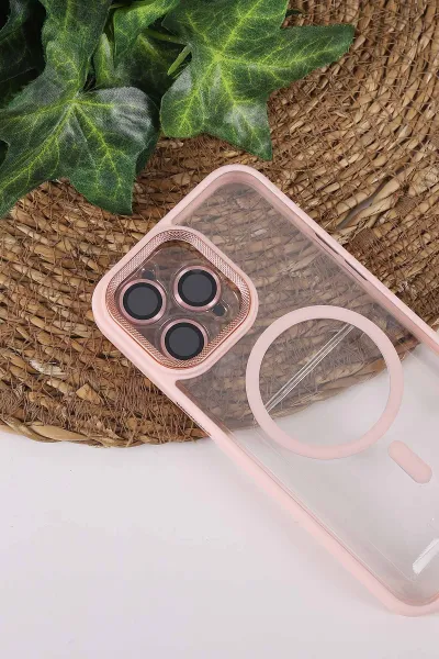 Pudra TeknoCase İPhone 15 Pro Max Uyumlu Clear Lüx Case Serisi Lens Hediyeli Sert Silikon Telefon Kılıfı 430729