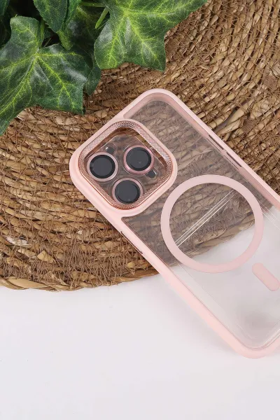 Pudra TeknoCase İPhone 15 Pro Uyumlu Clear Lüx Case Serisi Lens Hediyeli Sert Silikon Telefon Kılıfı 430724