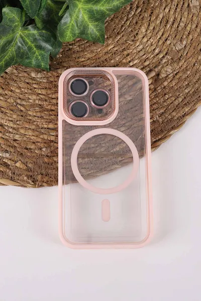 Pudra TeknoCase İPhone 15 Pro Uyumlu Clear Lüx Case Serisi Lens Hediyeli Sert Silikon Telefon Kılıfı 430724