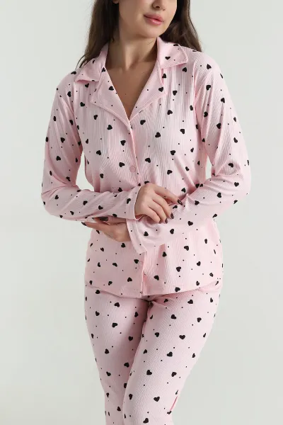 Pudra Uzun Kol Düğmeli Pegasus Kadın Pijama Takımı 499817