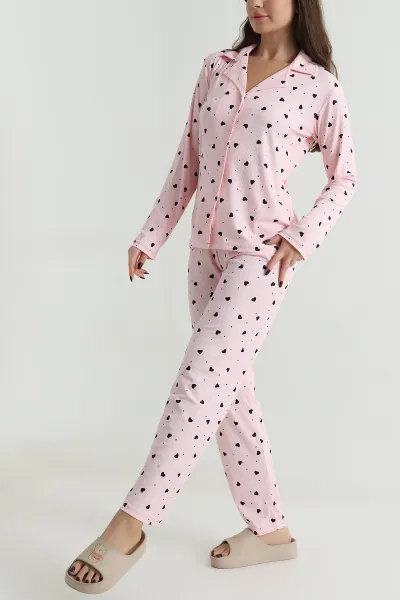Pudra Uzun Kol Düğmeli Pegasus Kadın Pijama Takımı 499817