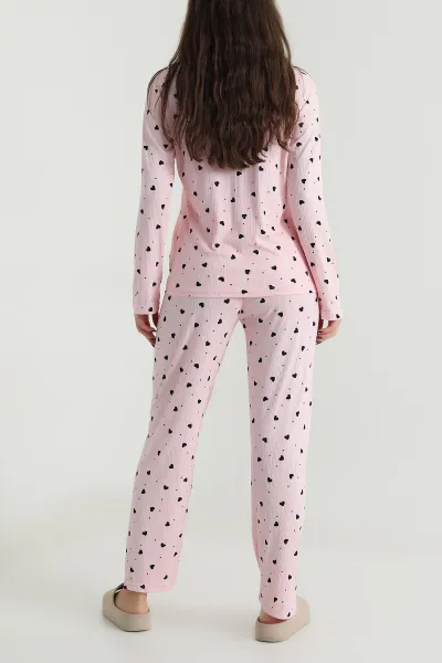 Pudra Uzun Kol Düğmeli Pegasus Kadın Pijama Takımı 499817