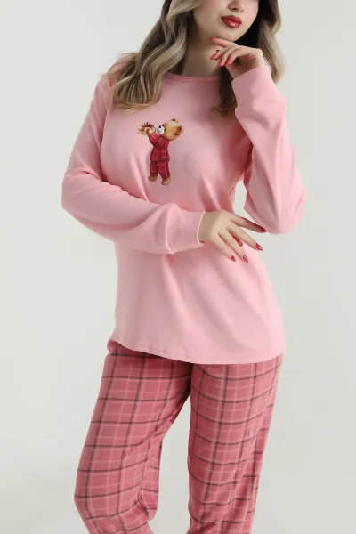 Pudra Uzun Kollu İnterlok Kadın Pijama Takımı 499826