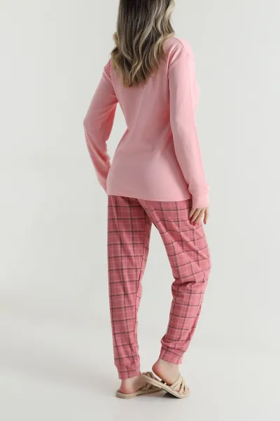 Pudra Uzun Kollu İnterlok Kadın Pijama Takımı 499826