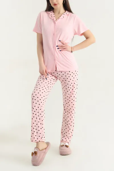 Pudra Viskon Düğmeli Kadın Pijama Takımı 341725