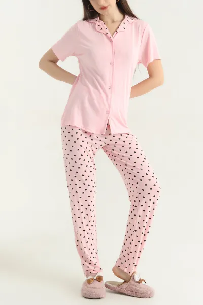Pudra Viskon Düğmeli Kadın Pijama Takımı 341725