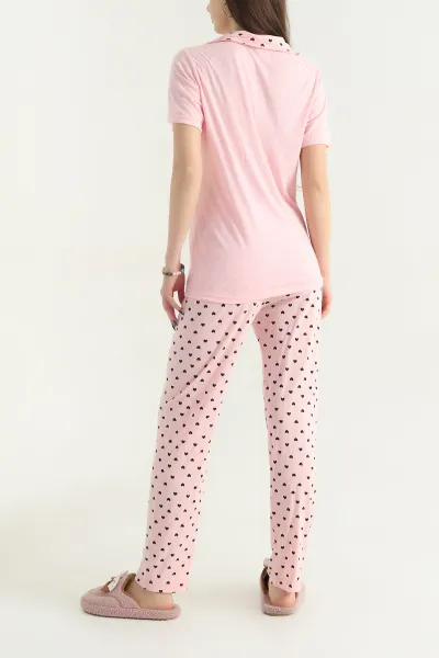 Pudra Viskon Düğmeli Kadın Pijama Takımı 341725