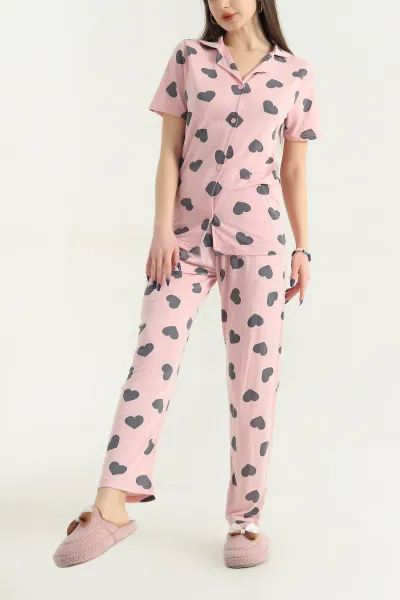Pudra Viskon Düğmeli Kadın Pijama Takımı 341733
