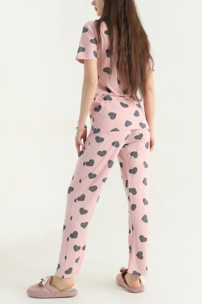 Pudra Viskon Düğmeli Kadın Pijama Takımı 341733