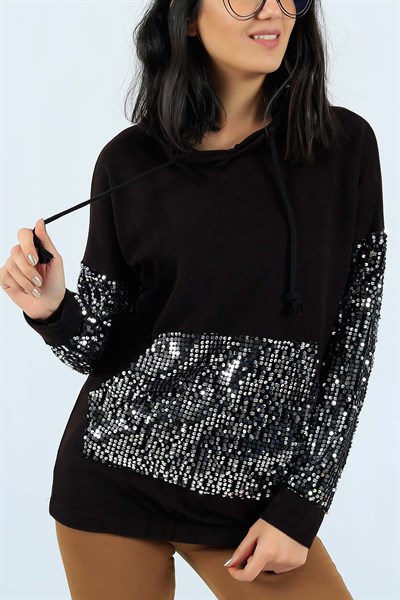 Pul İşlemeli Acı Kahve Bayan Sweat 24634B