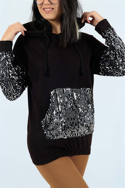 Pul İşlemeli Acı Kahve Bayan Sweat 24634B