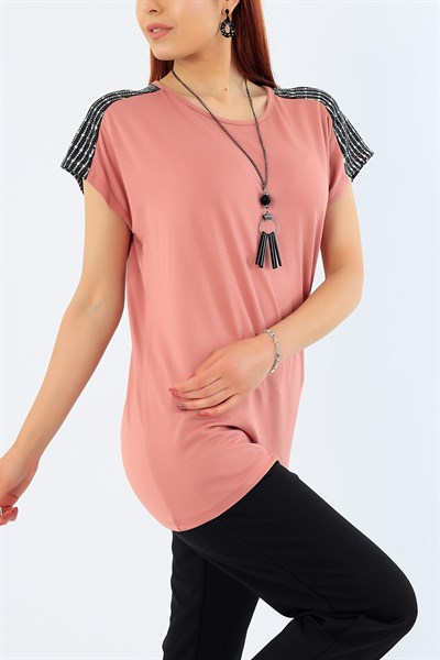 Pul İşlemeli Gül Kurusu Bluz 31838
